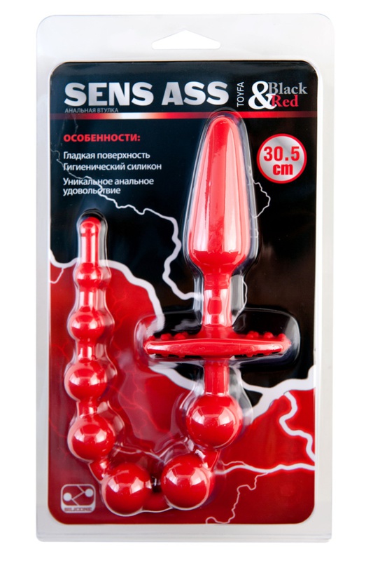 Анальная пробка-цепочка ToyFa Black&Red Sens Ass