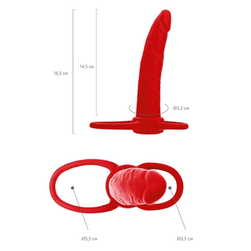 Насадка на пенис для двойного проникновения Black&Red by TOYFA , силикон, красный, 16,5 см